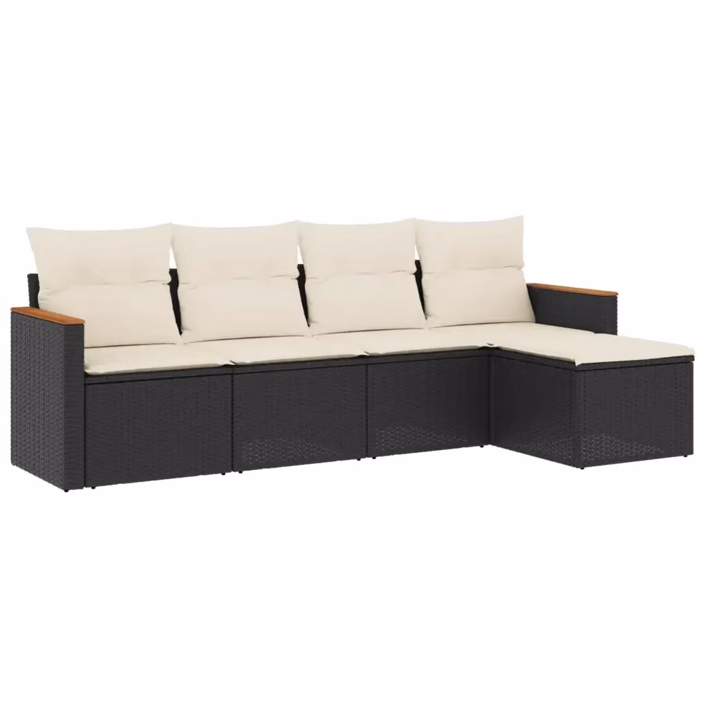 Set Divano da Giardino a L vidaXL 5 pz con Cuscini in Polyrattan e Struttura in Acciaio Nero e Bianco – 2