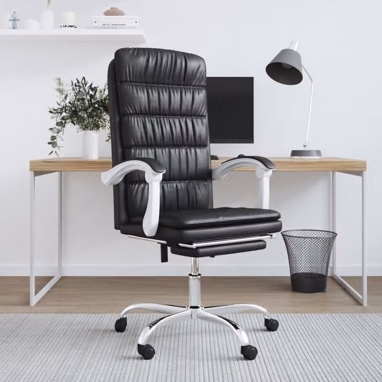 The Living Store Sedia da ufficio con funzione reclinabile in ecopelle nera