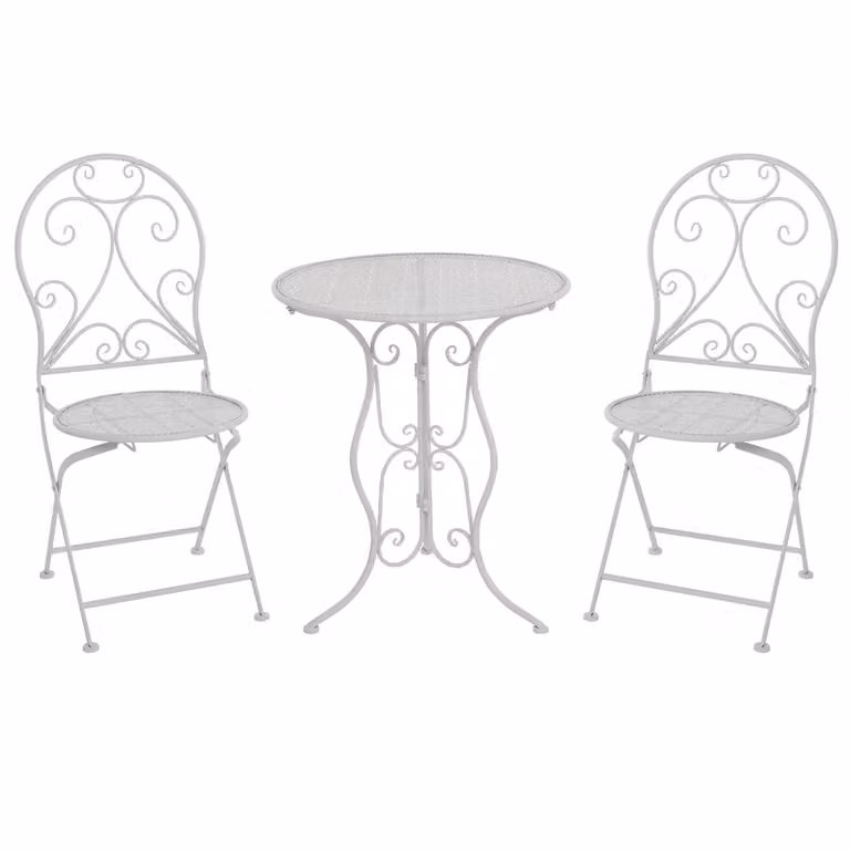 Set da giardino Bistrot Vestiamo Casa Giardino composto da tavolo rotondo e 2 sedie richiudibili in metallo bianco con design Liberty