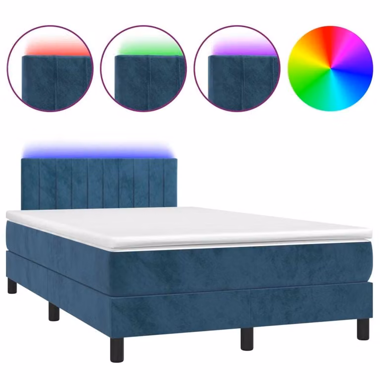 Letto a Molle con Materasso e LED Blu Scuro 120x190 cm in Velluto