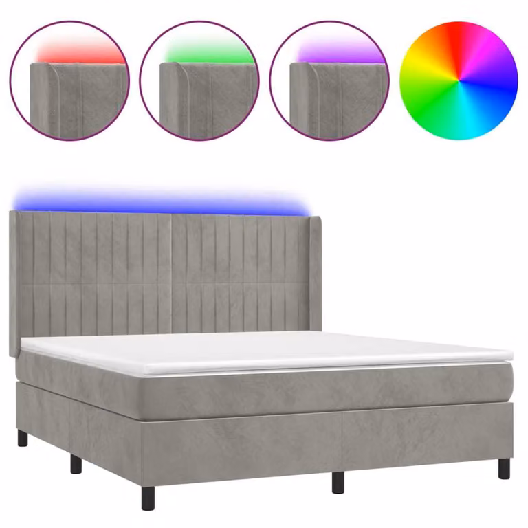 Letto a Molle Materasso e LED Grigio Chiaro 160x200 cm Velluto