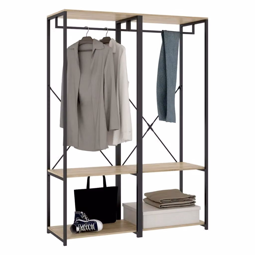 Armadio da camera da letto DMORA stile industrial con ante a battente e cassetti integrati, colore marrone rovere e nero, L: 40 cm, H: 167 cm, P: 40 cm – 2