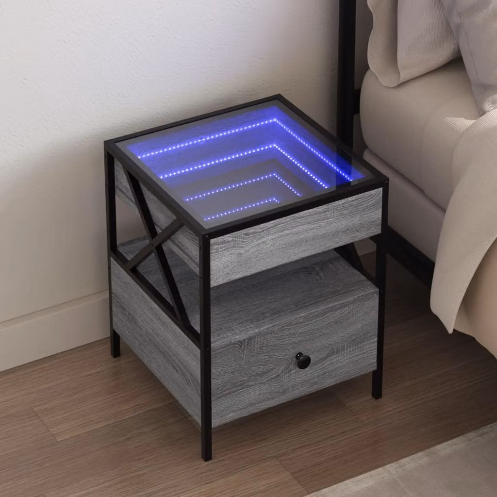 Comodino con LED Infinity vidaXL Grigio Sonoma L/P/H: 40 x 40 x 51 cm