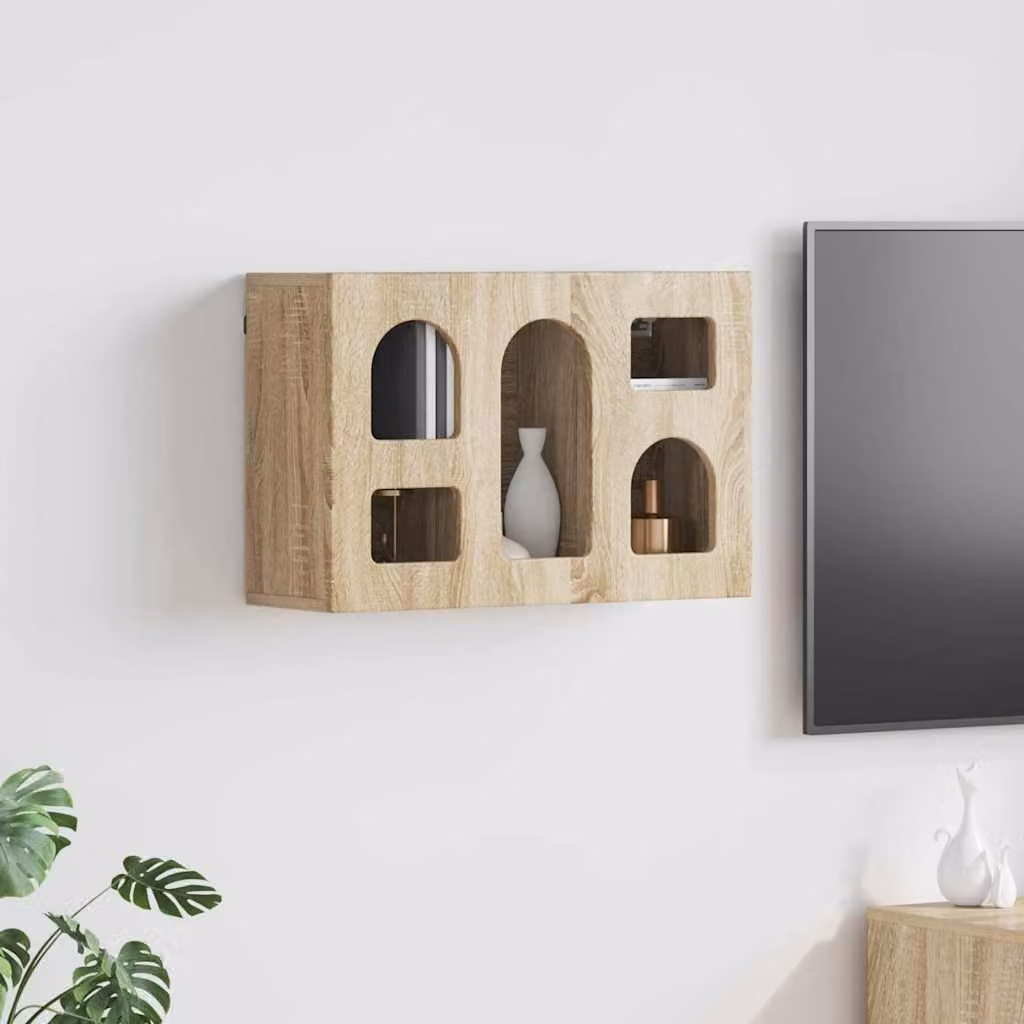 Armadio pensile da parete vidaXL ELST moderno con ante in vetro e ripiani interni, colore marrone, L 60 cm x P 20 cm x H 40 cm