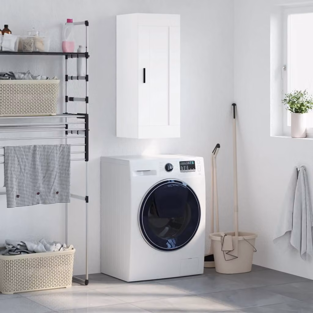 Armadietto a muro moderno vidaXL bianco con ante a battente in legno e metallo L/P/H: 34,5 x 34 x 90 cm