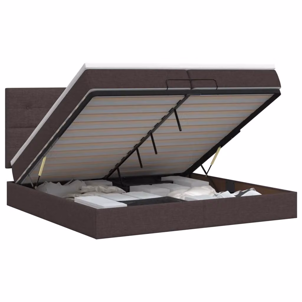 Letto ottomano con contenitore e materasso vidaXL in tessuto marrone e bianco L/P/H: 200 x 200 x 140 cm – 2