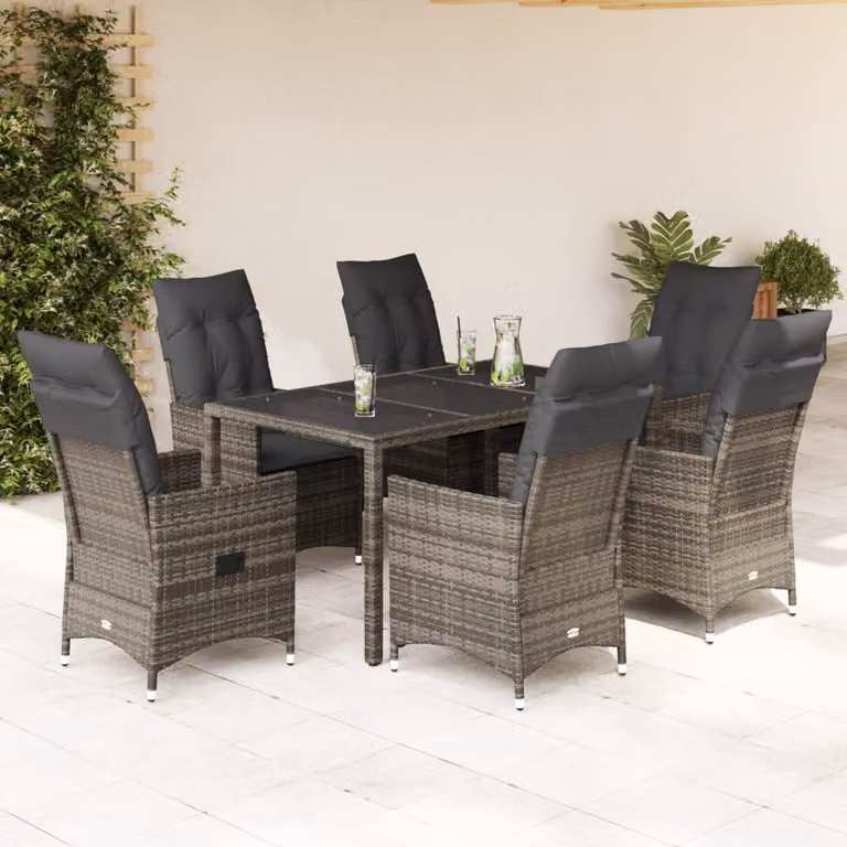 vidaXL Set da Pranzo da Giardino 7 pz in Polyrattan e Vetro Grigio