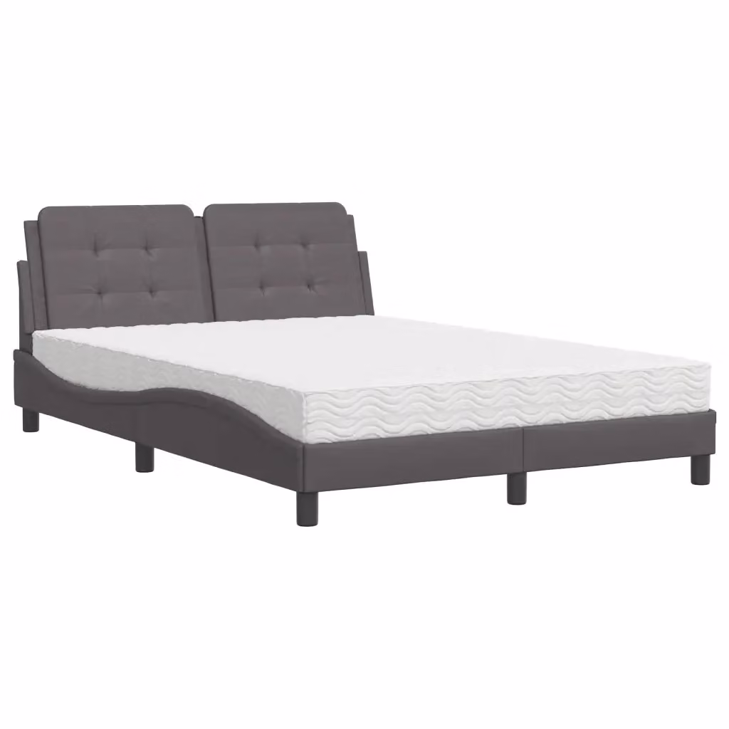 Letto con Materasso Zadar vidaXL Grigio e Bianco in Similpelle e Tessuto L/P/H: 218 x 145 x 74,5 cm – 2