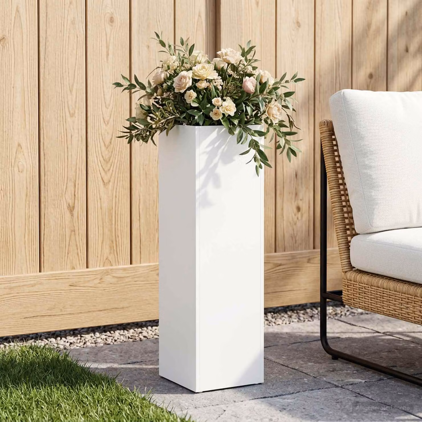 vidaXL Vaso da giardino in metallo bianco L: 20 cm, P: 20 cm, H: 75 cm