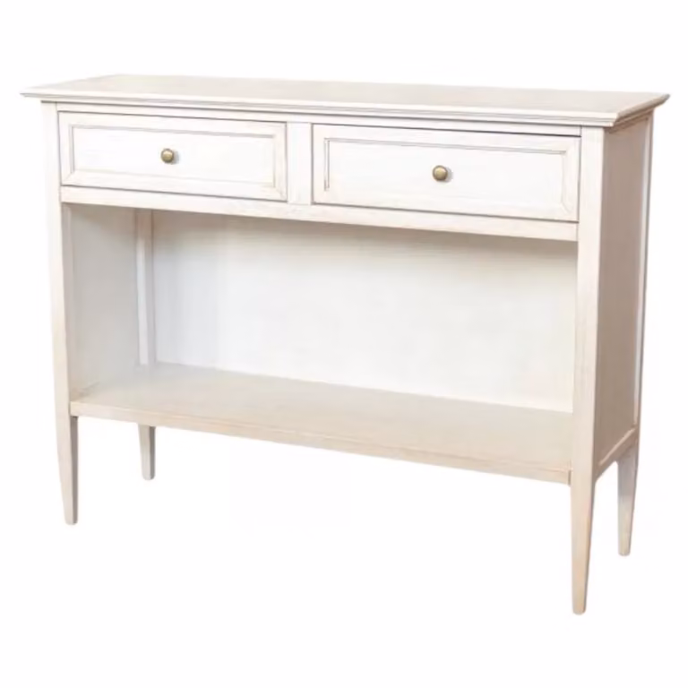 Madia credenza shabby chic in legno di pioppo bianco anticato con 2 cassetti e 1 vano a giorno Mobili 2G L/P/H: 110 x 25 x 83 cm