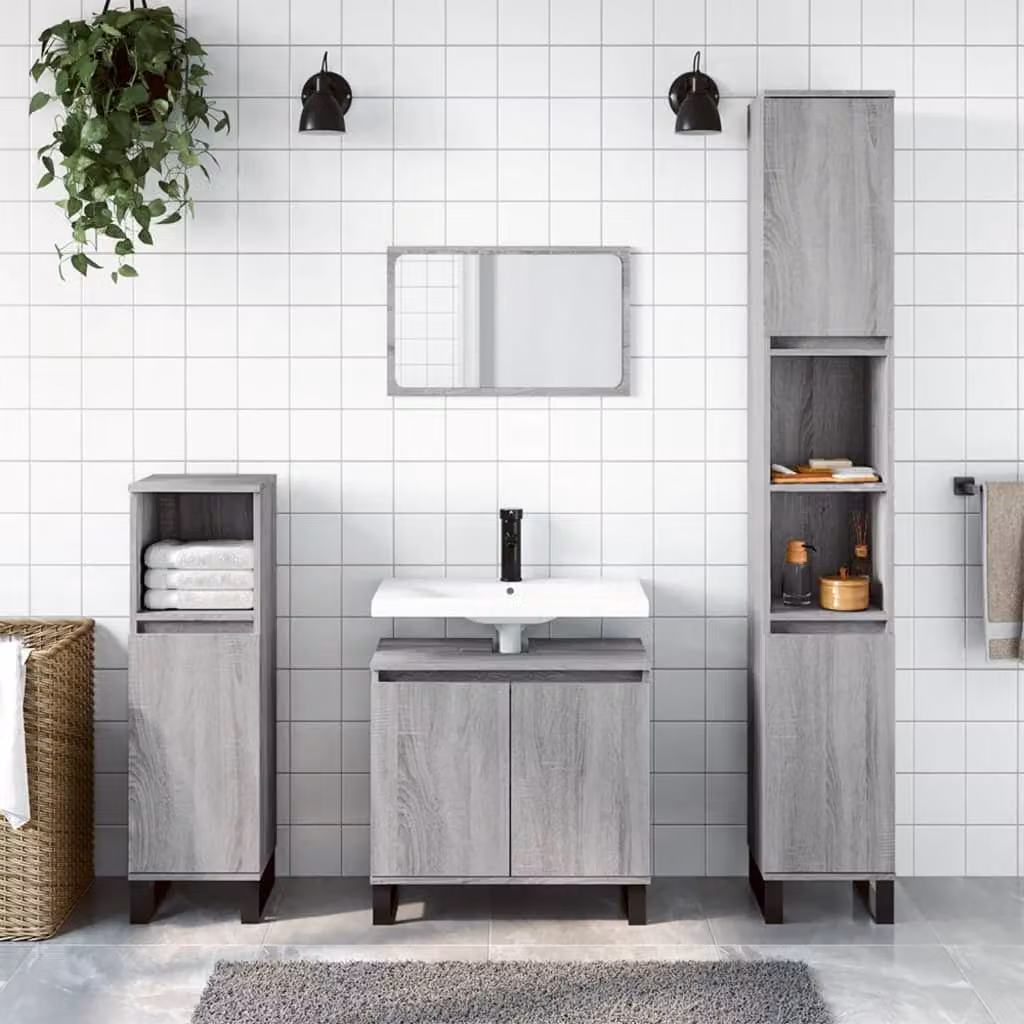Armadietto da bagno vidaXL in stile industriale, colore grigio, con ante a battente e ripiani interni, L/P/H: 30 x 30 x 190 cm