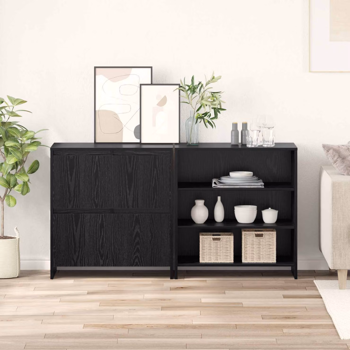 Set di 2 credenze moderne vidaXL in legno nero opaco L 70 cm x P 41 cm x H 75 cm – 1