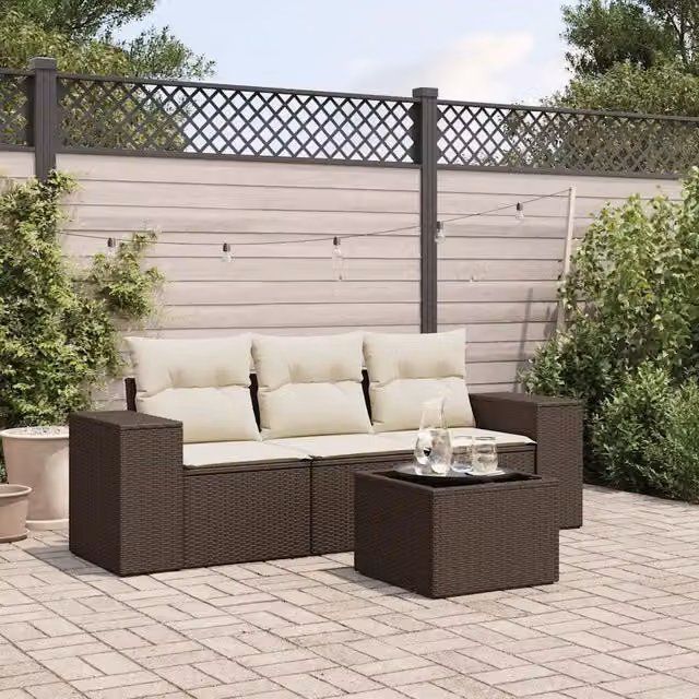 Set Divano da Giardino 4 pz con Cuscini Marrone in Polyrattan 3222272
