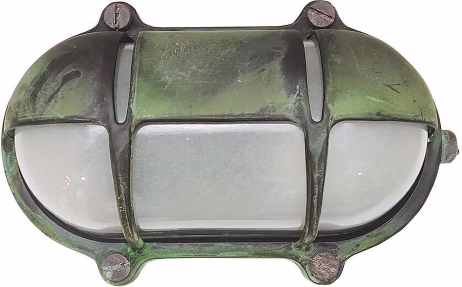 Applique da esterno Ottone Vetro L: 21 cm IP64 Verde Antico E27 Marittimo Luce da esterno Applique da cantina