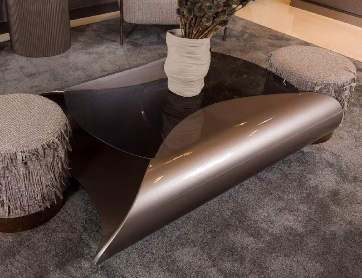 Tavolino di design Casa Padrino grigio/nero 140 x 90 x h. 35 cm - Tavolo da soggiorno con piano in vetro - Mobili da soggiorno - Mobili per hotel - Mobili di design - Collezione lusso