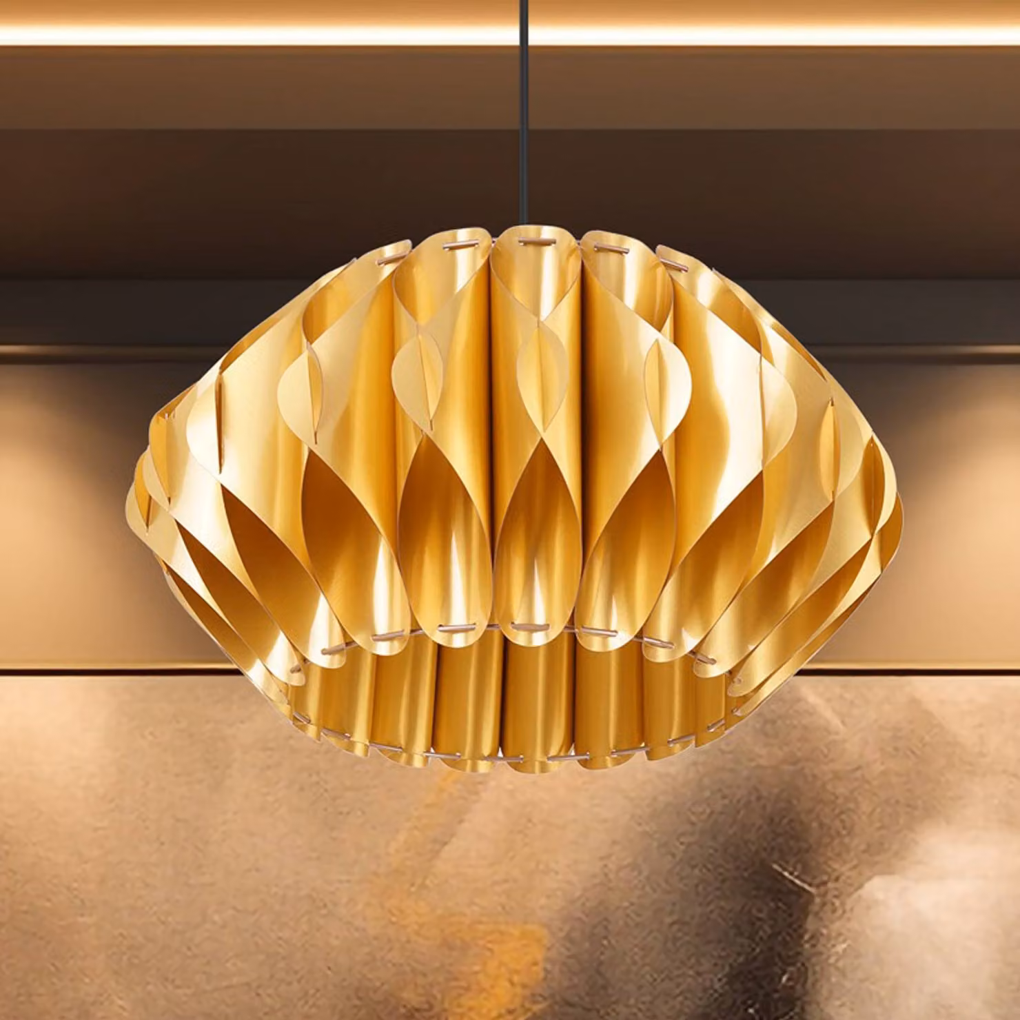 Lampada a sospensione Serenity Luminex, dimmerabile, Ottone / Oro, Soggiorno / Sala da pranzo, Plastica, Lampada a sospensione