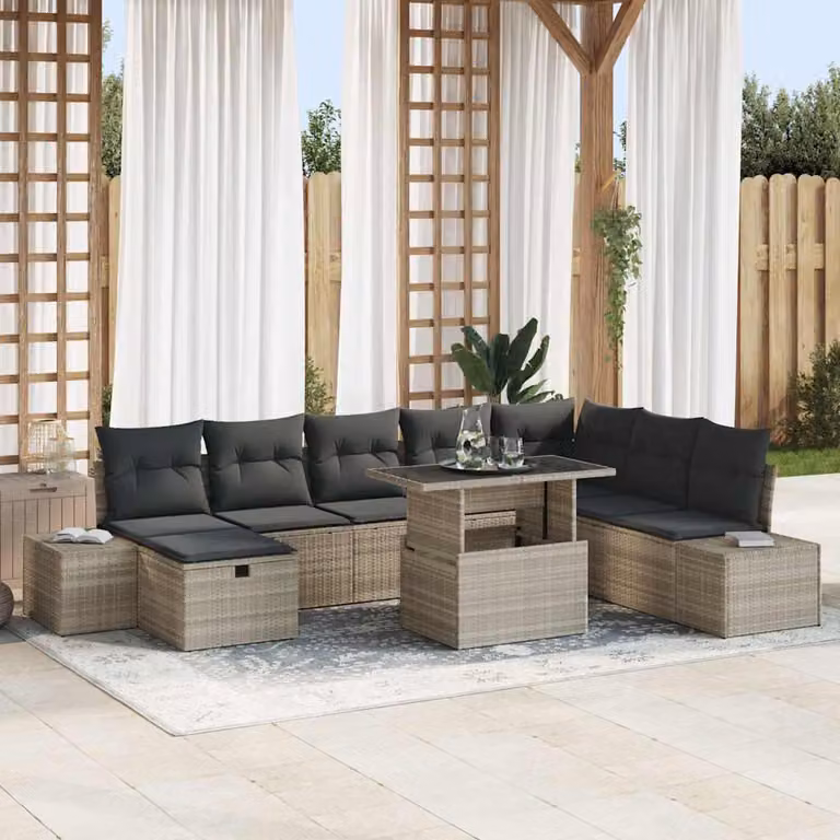 Maison Exclusive - Set da giardino composto da 9 pezzi, divano in rattan sintetico color grigio chiaro