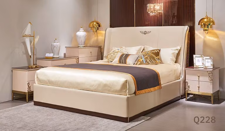 Designer Bett Schlafzimmer Doppelbett Betten Leder Hotel Luxus Polster 180x200cm