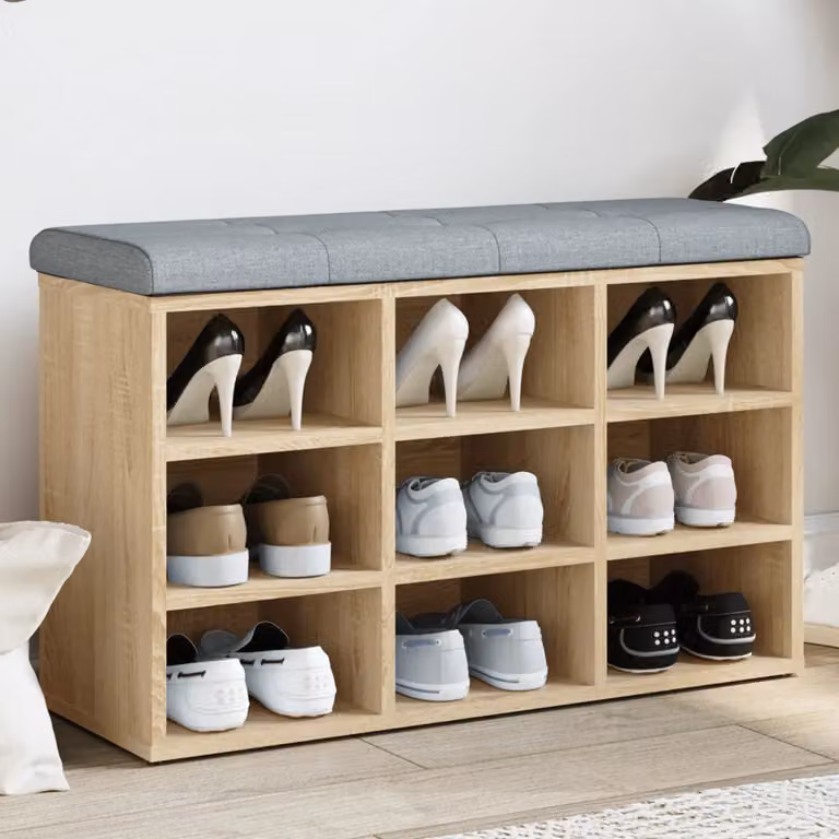 Panca Scarpiera vidaXL in Legno MDF Rovere, Colore Marrone e Grigio, L 82 cm x P 32 cm x H 50 cm