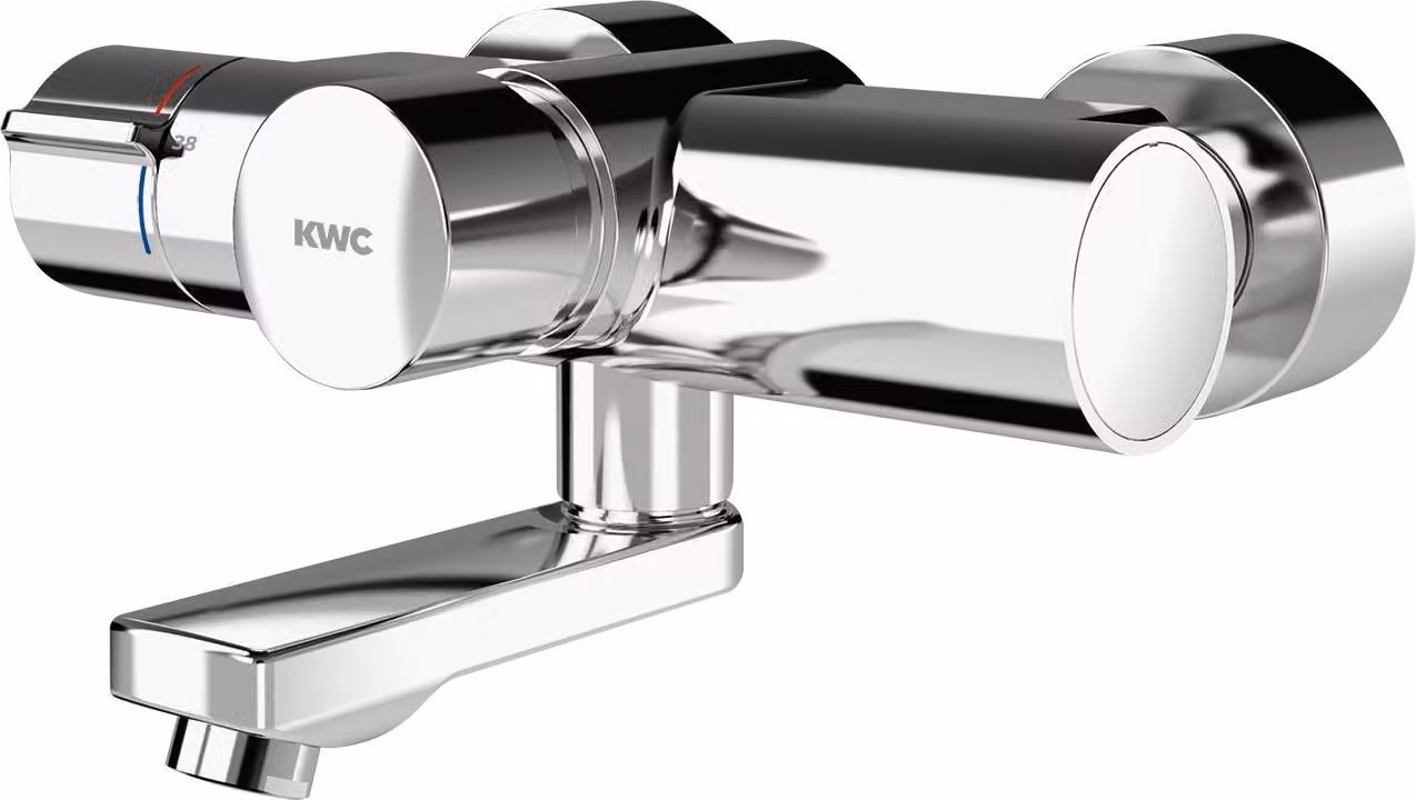 Miscelatore a parete KWC AR, F5, idr., termostatico, bocca girevole, 135 mm, per modulo C