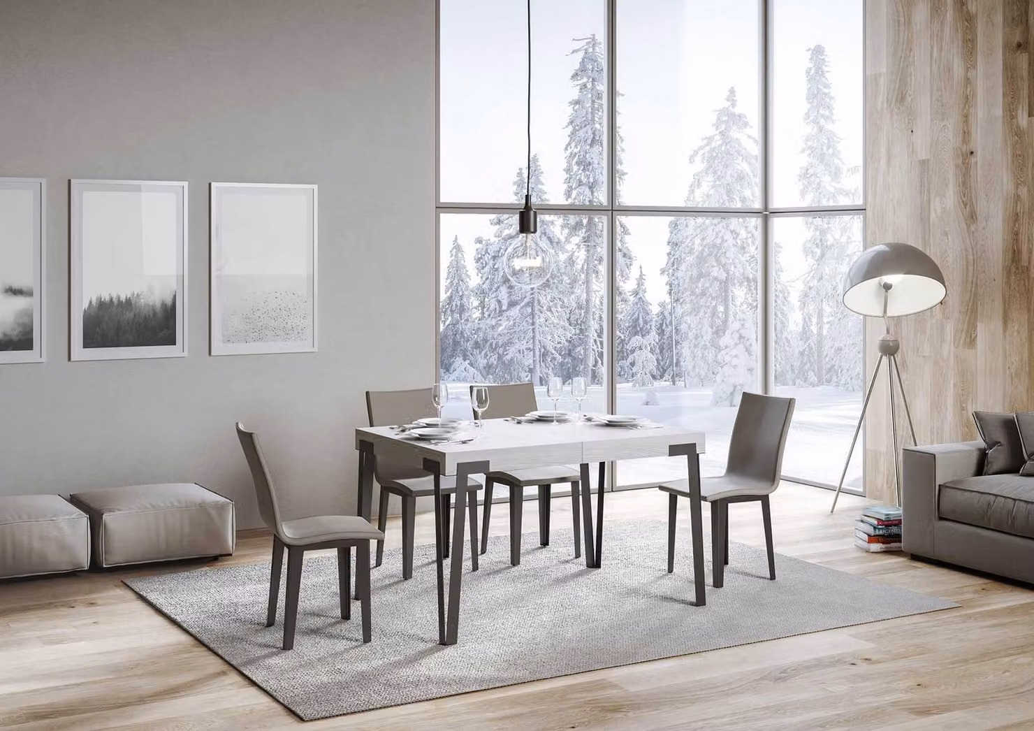 ITAMOBY - Tavolo allungabile 140/244x90 cm Rio bianco frassino gambe antracite