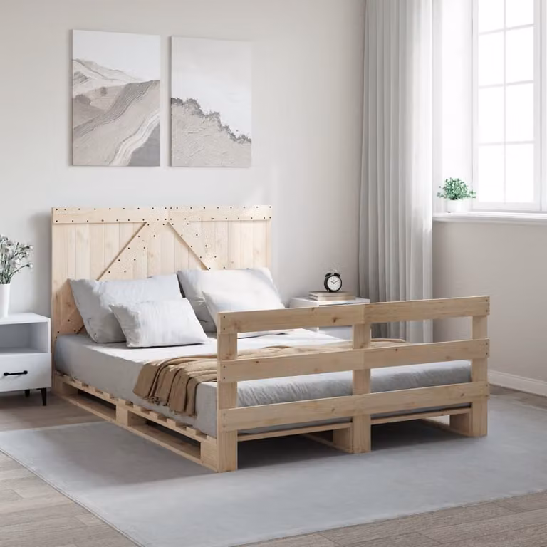 vidaXL Giroletto con Testiera in Legno Massello di Pino Marrone L/P/H: 140 x 200 x 104 cm