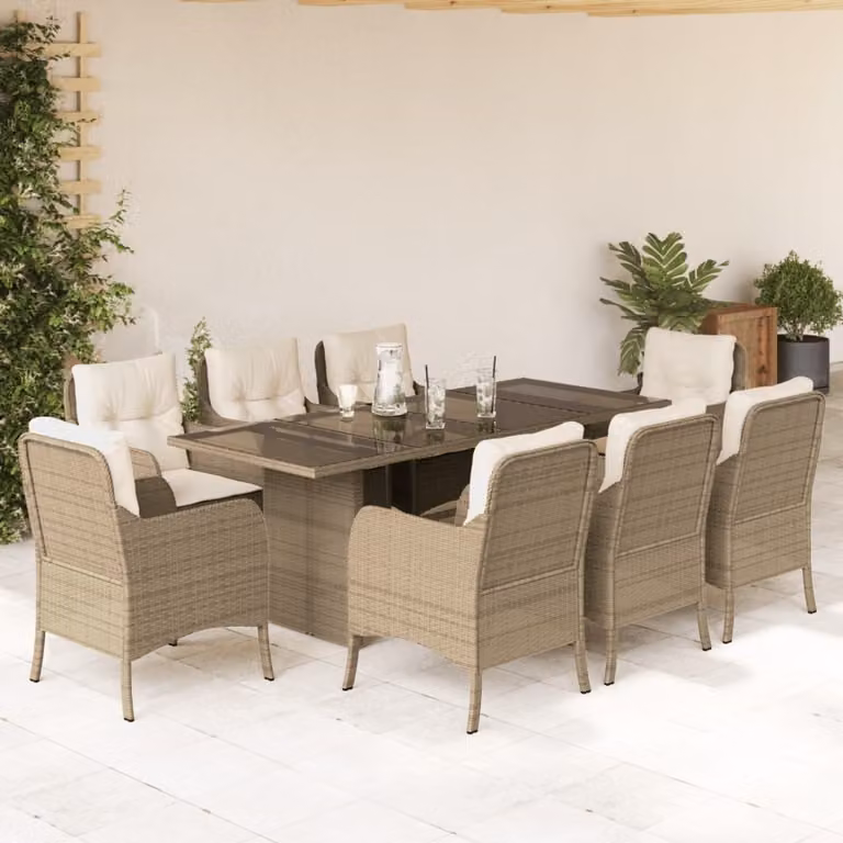 Maison Exclusive - Set da Pranzo da Giardino 9 pz con Cuscini Beige in Polyrattan