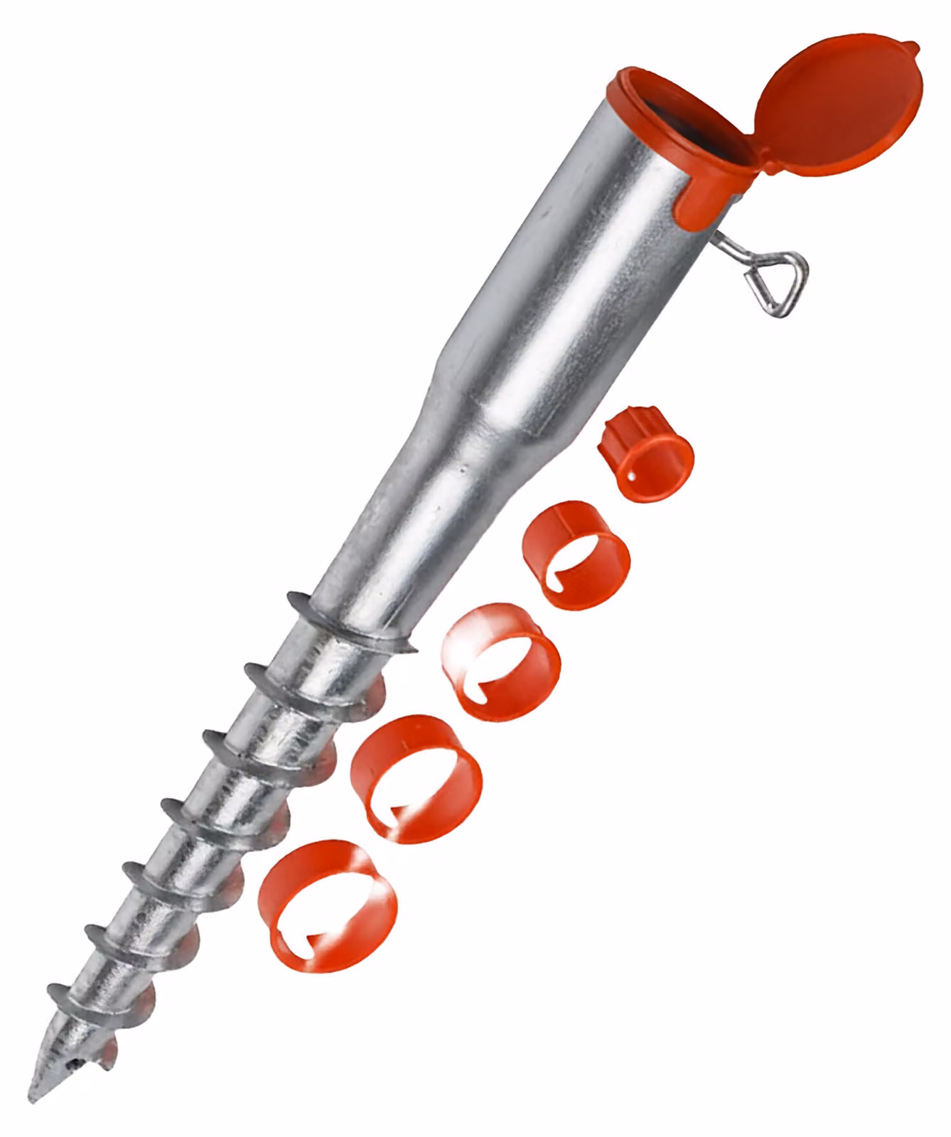 Relaxdays - Base a vite per ombrellone e stendibiancheria, da avvitare, per aste da 26-65 mm, tassello da terra, argento/rosso