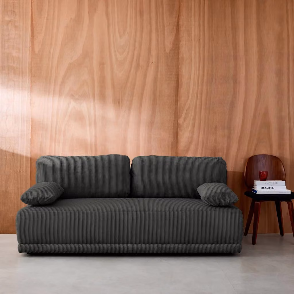 Divano letto Sweeek a 3 posti in velluto a coste antracite con coperture rimovibili e cuscini inclusi – 2