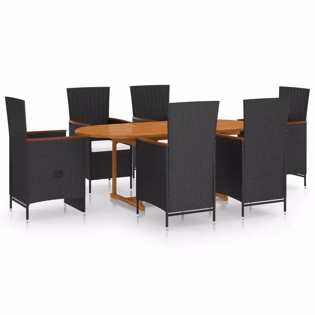 Set da giardino vidaXL in legno di acacia e rattan composto da 7 pezzi con tavolo rettangolare bianco e nero – 2
