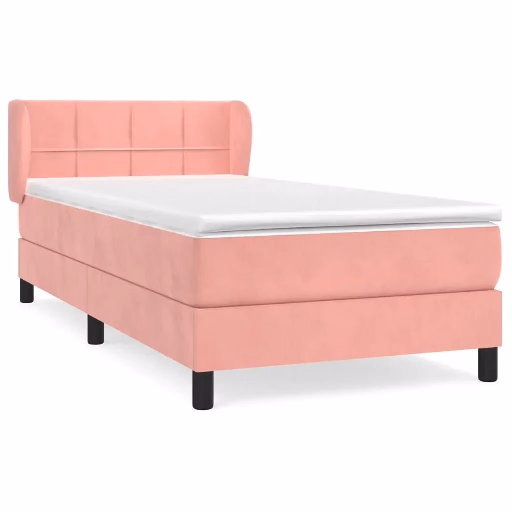 vidaXL Giroletto a Molle con Materasso in Velluto Rosa, L/P: 100 x 200 cm – 2