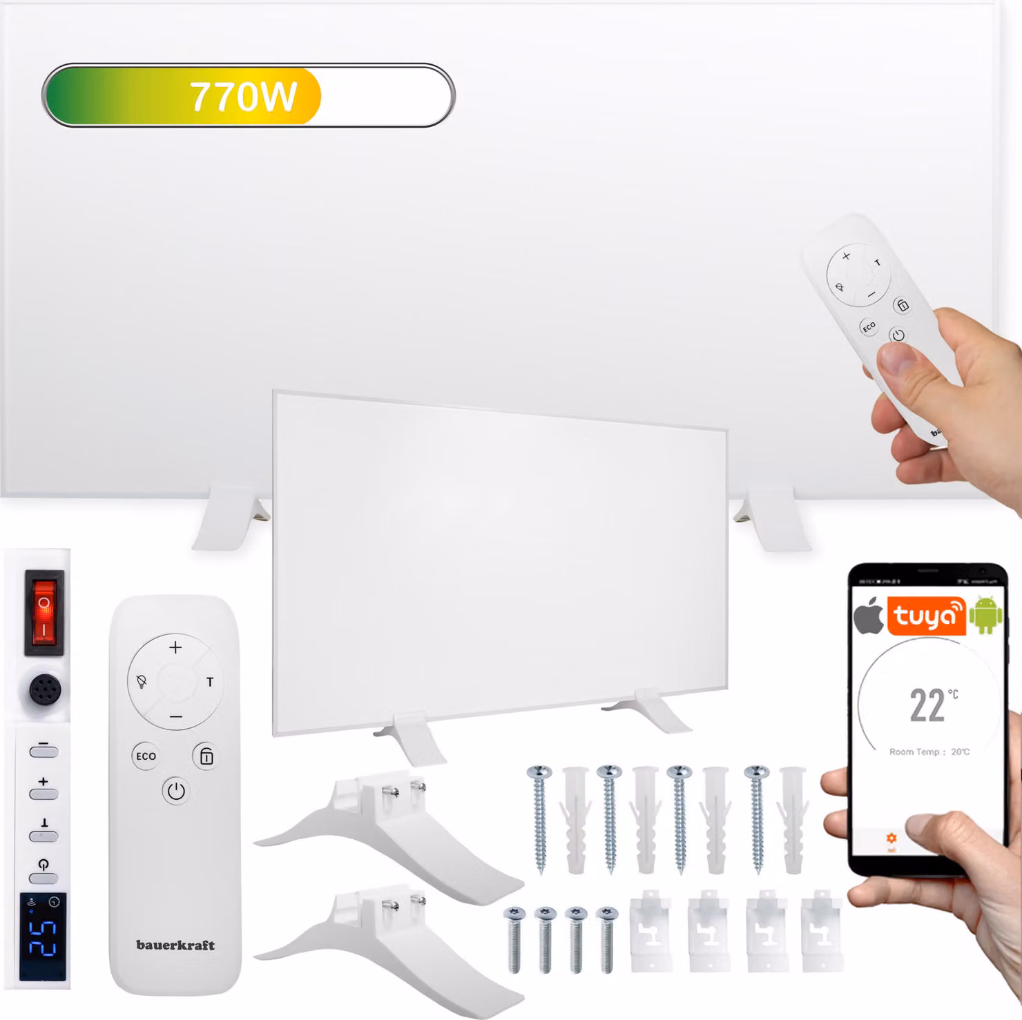 Pannello riscaldante a infrarossi radiatore IR 770W WIFI 60x120 cm bianco