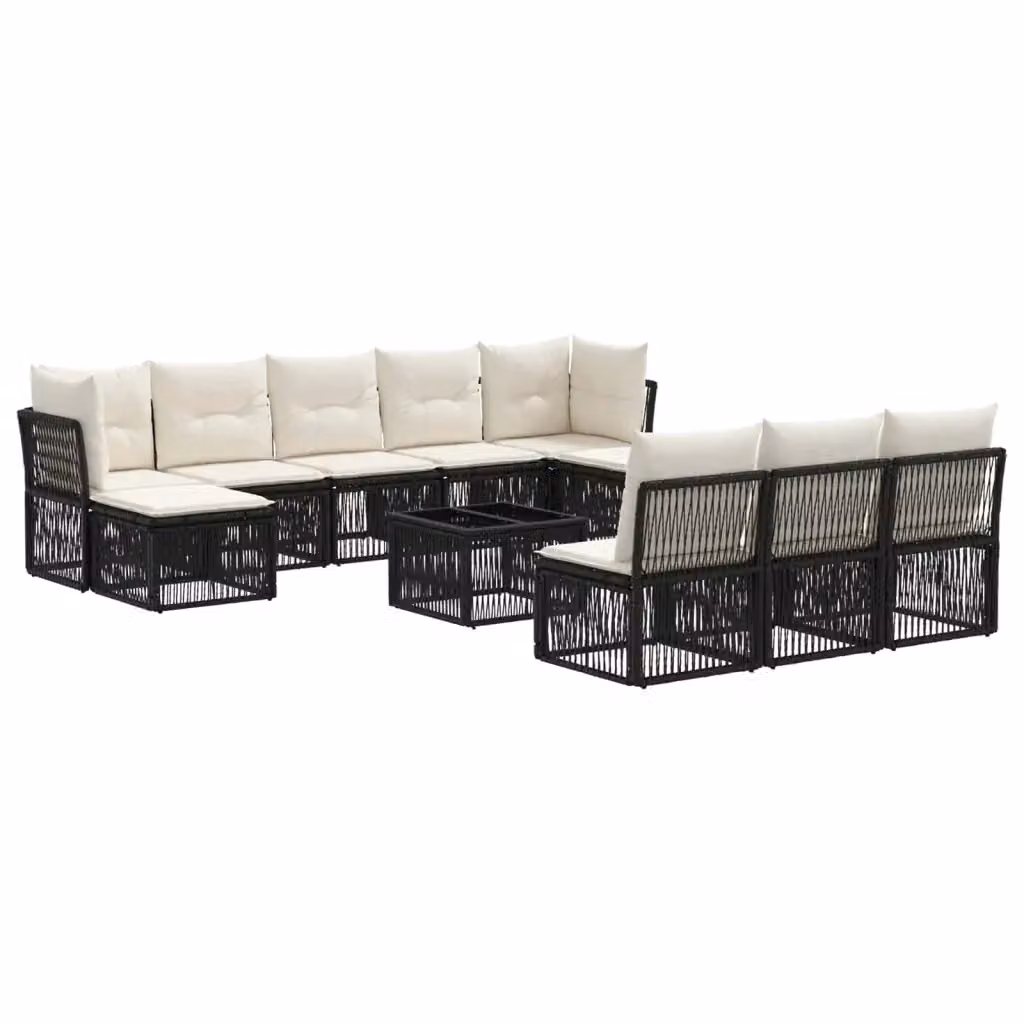 Set Divano da Giardino vidaXL 11 pz Nero con Poltroncine e Tavolino in Polyrattan e Metallo Resistente alle Intemperie – 2