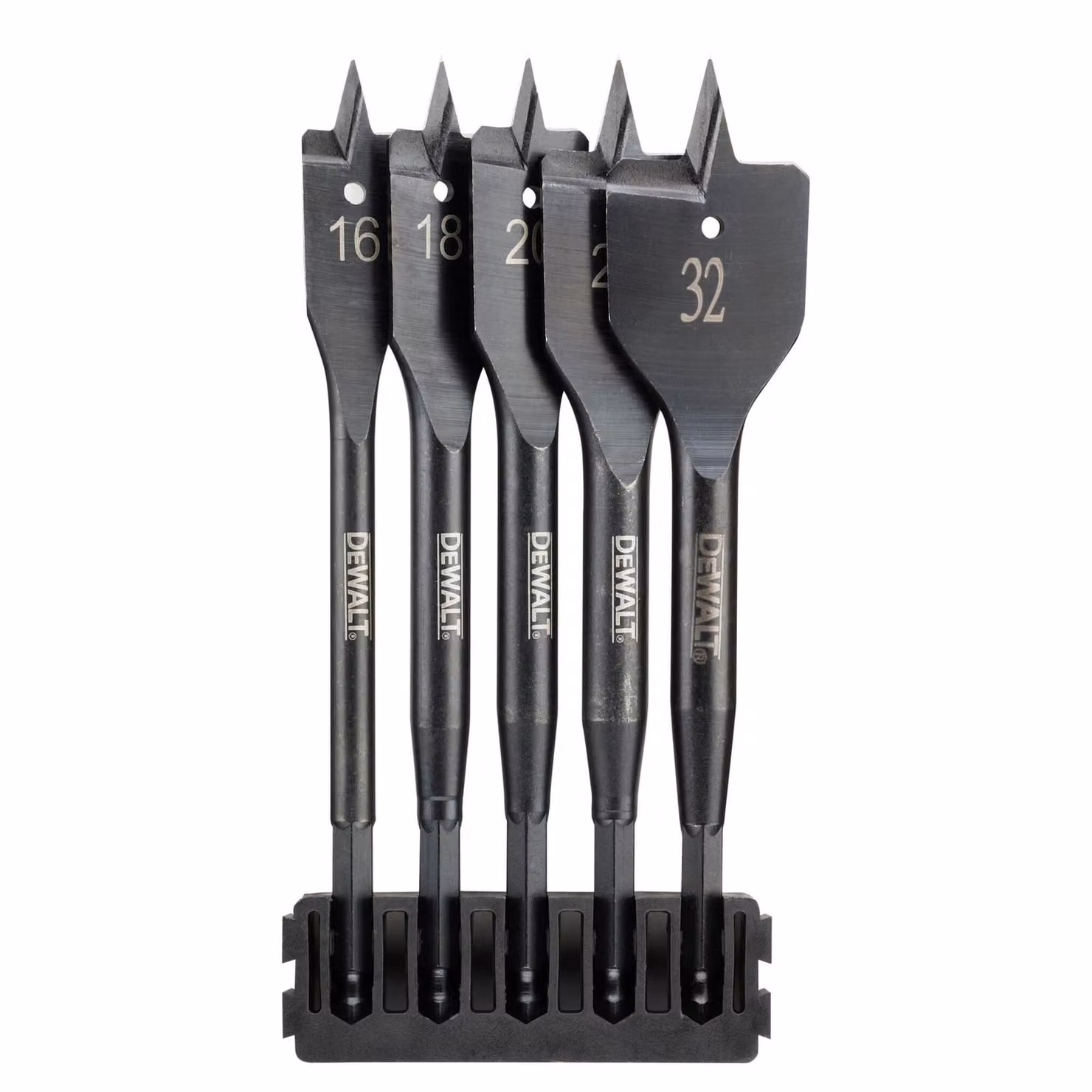 DeWalt DT70834-QZ, set di punte piatte per legno, uso professionale in falegnameria, foratura precisa e veloce de 16-32 mm con supporto robusto, colore nero/giallo