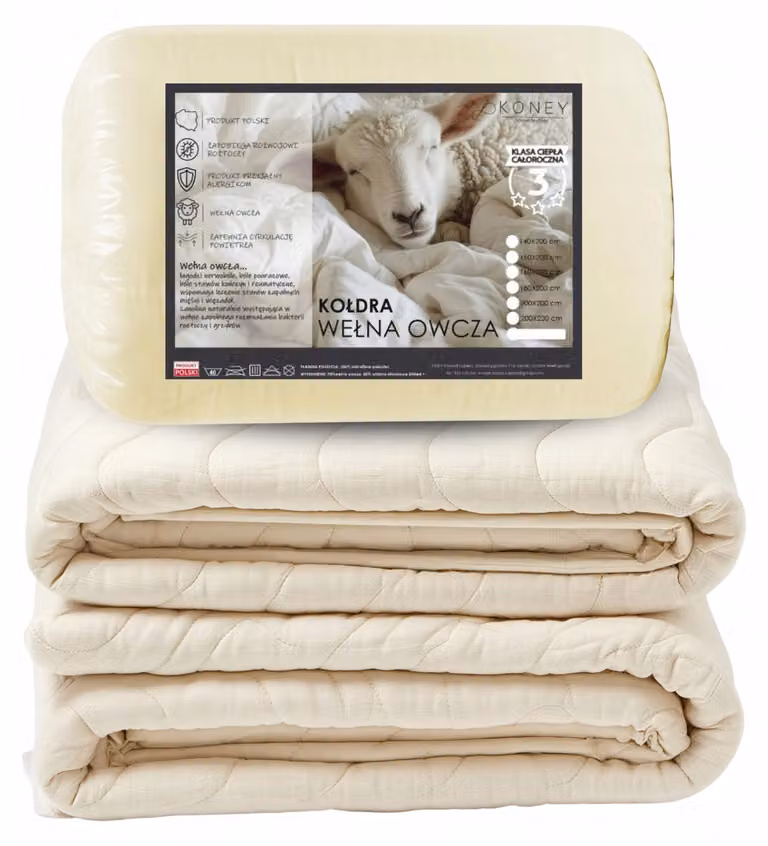 Coperta per letto 140x200 cm - Coperta per tutte le stagioni - Lana di pecora - Color ecru - 200 g/m² - Leggera