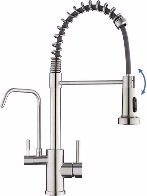 3 vie cucina con filtro, rubinetto cucina ad alta pressione con boccola estensibile a doppia vescica, rubinetto cucina a 360° girevole con maniglione doppio, miscelatore in acciaio inox liscio con installazione a singolo getto