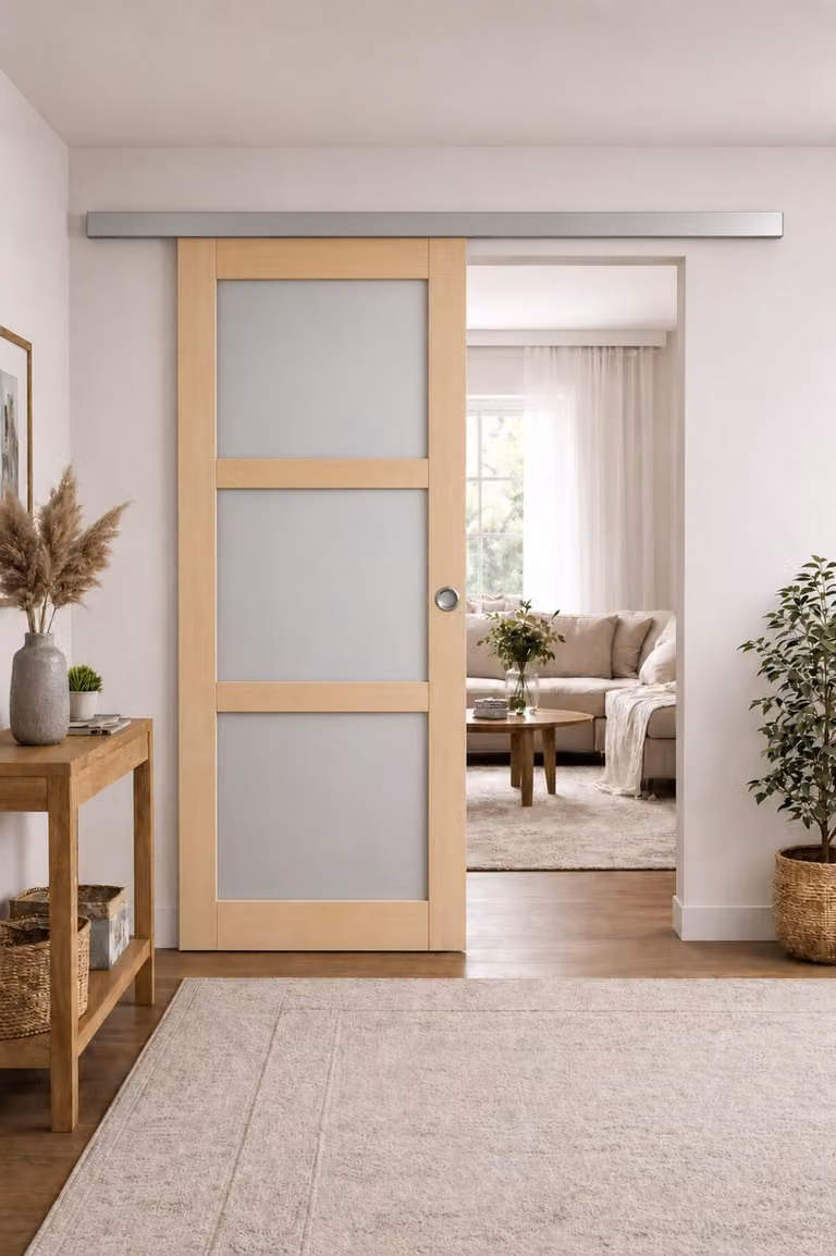 Porta scorrevole Ayous 3 pannelli grigio chiaro H204 x L83 cm, binario in alluminio, gusci GD MENUISERIES