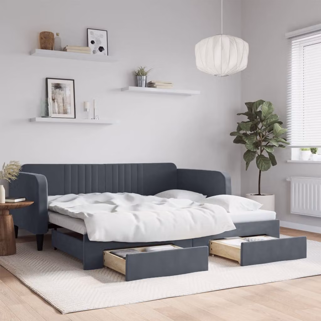 Divano Letto Estraibile con Cassetti vidaXL in Velluto Grigio per Soggiorno e Camera da Letto