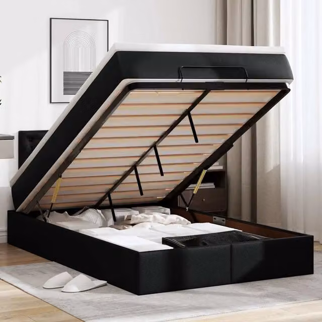 Letto con contenitore a sollevamento e materasso vidaXL in similpelle nero e bianco L/P/H: 200 x 120 x 203 cm