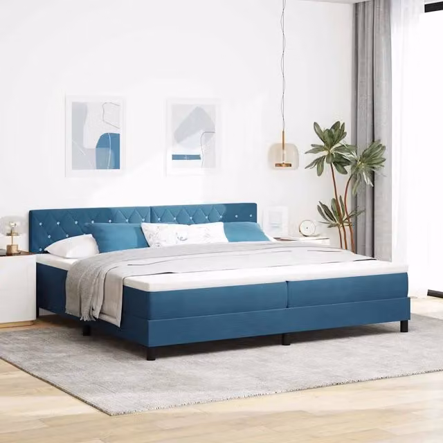 Letto moderno vidaXL in velluto blu con struttura imbottita e materasso in schiuma L/P/H: 200 x 200 x 280 cm – 1