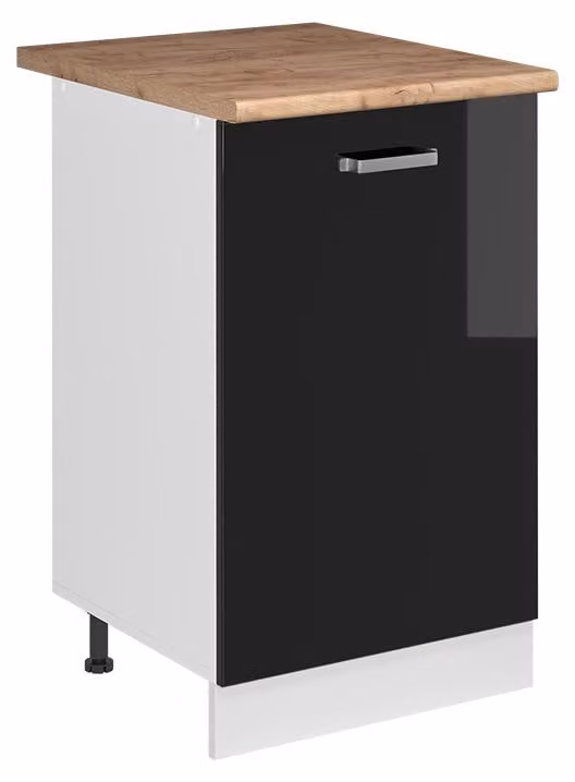 Mobiletto base cucina Vicco R-Line Nero lucido/Bianco 50 cm piano di lavoro Rovere dorato, Model 70157