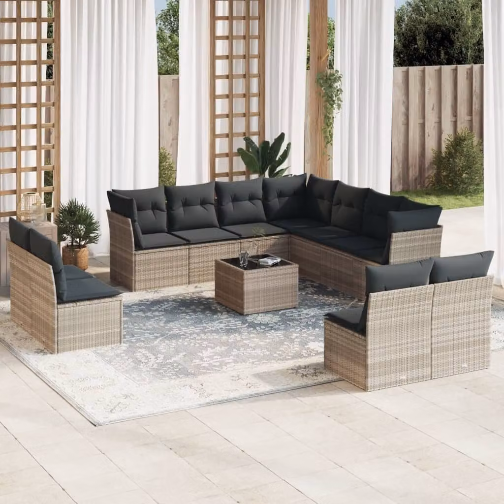Maison Exclusive - Set divani da giardino 12 pezzi con cuscini in polyrattan grigio chiaro
