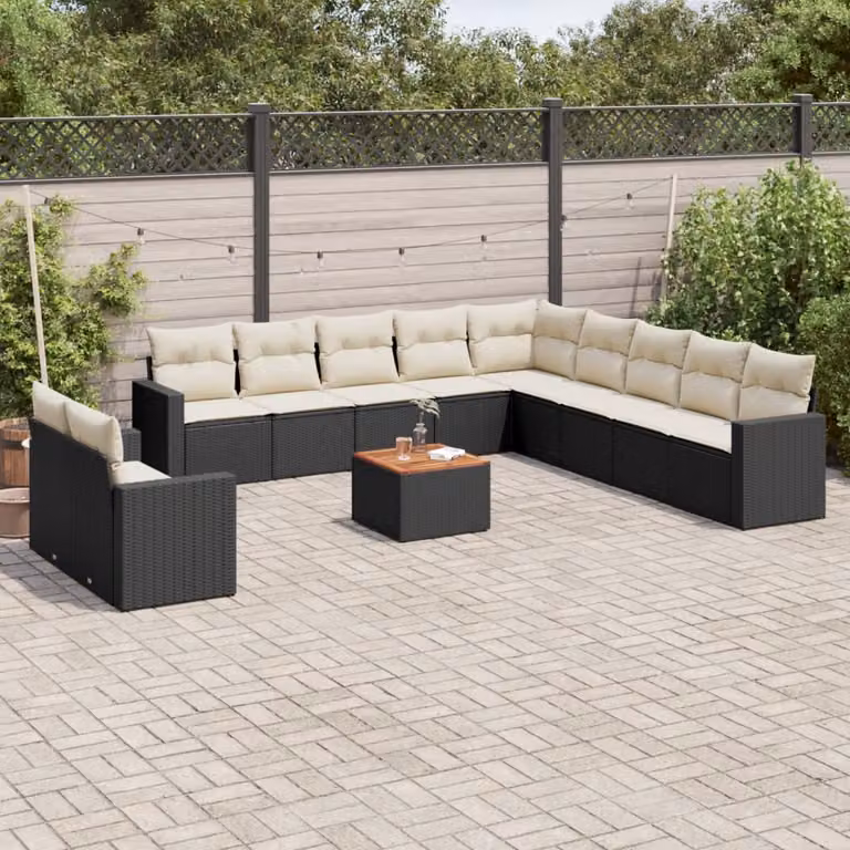vidaXL Set Divani da Giardino 12 pz in Polyrattan Nero con Cuscini e Tavolino da Caffè