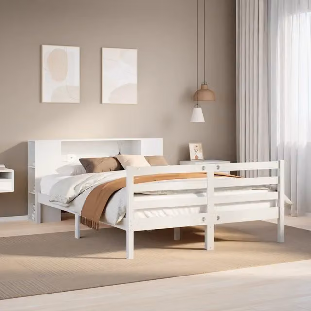 Letto Libreria senza Materasso Bianco 150x200 cm Legno di Pino 3321855