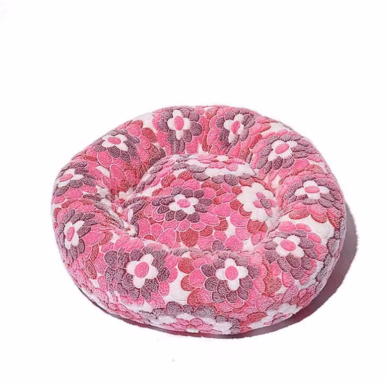 Cuccia per cani, cuccia per gatti, forma a ciambella, in peluche, rotonda, diametro 70 cm, motivo fiori rossi