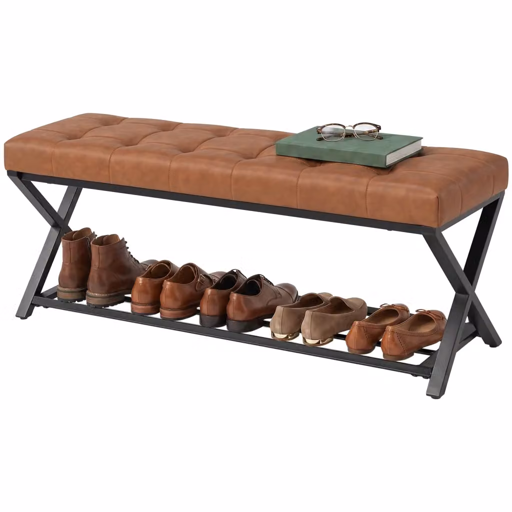 Panca da ingresso imbottita Xylo in pelle sintetica marrone L: 112 cm, P: 37 cm, H: 47 cm – 2
