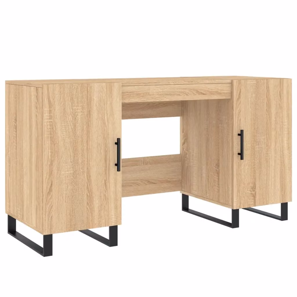 Scrivania da Scrittura vidaXL in Legno e Metallo, Colore Rovere e Marrone, L 140 x P 50 x H 75 cm – 2