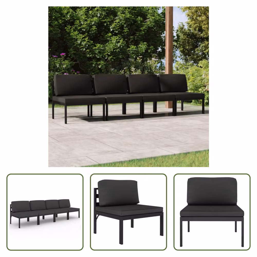 The Living Store divano da giardino 4 posti con cuscini alluminio antracite