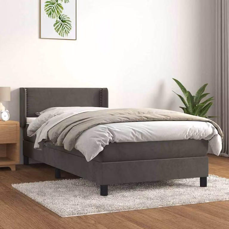 vidaXL Giroletto a Molle con Materasso in Velluto Grigio e Bianco L/P/H: 103 x 100 x 203 cm