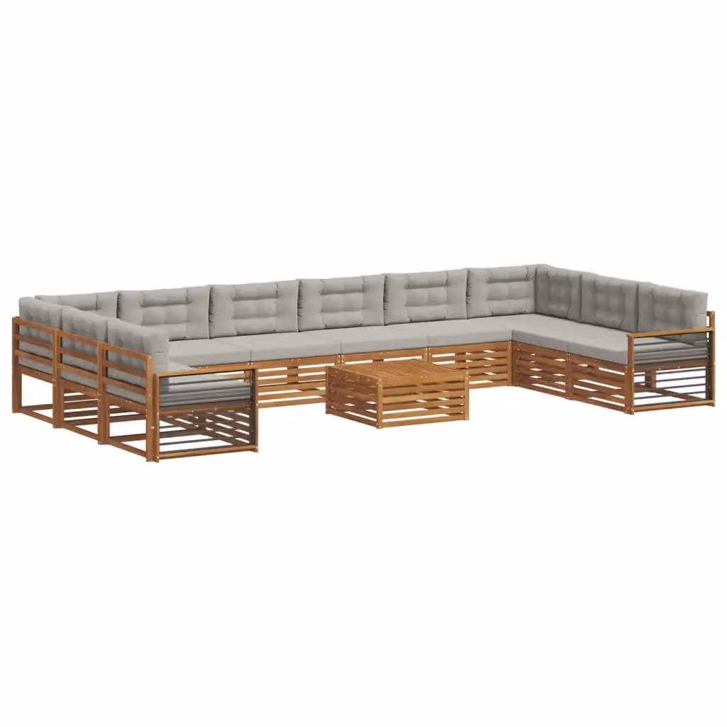 Set di divani da giardino a forma di L vidaXL in legno di acacia con tavolo da caffè e cuscini Grigio – 2